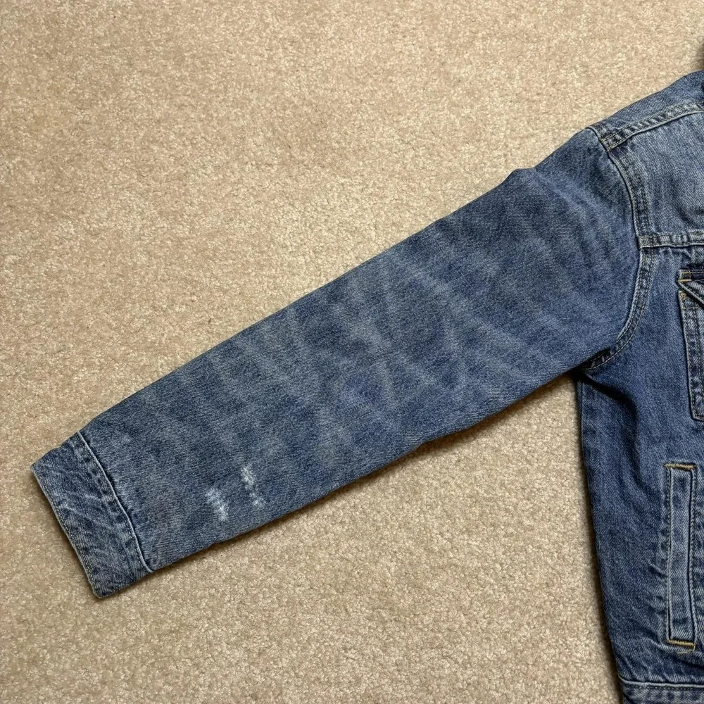 Gap Pendleton Kids Denim Jacket Youth Large 10-11 Blue Sherpa Collar Plaid Lined